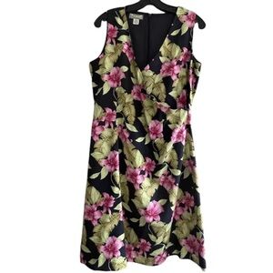 VINTAGE Tommy Bahama  Hibiscus Print Sleeveless Faux-Wrap Silk Dress Size 8
